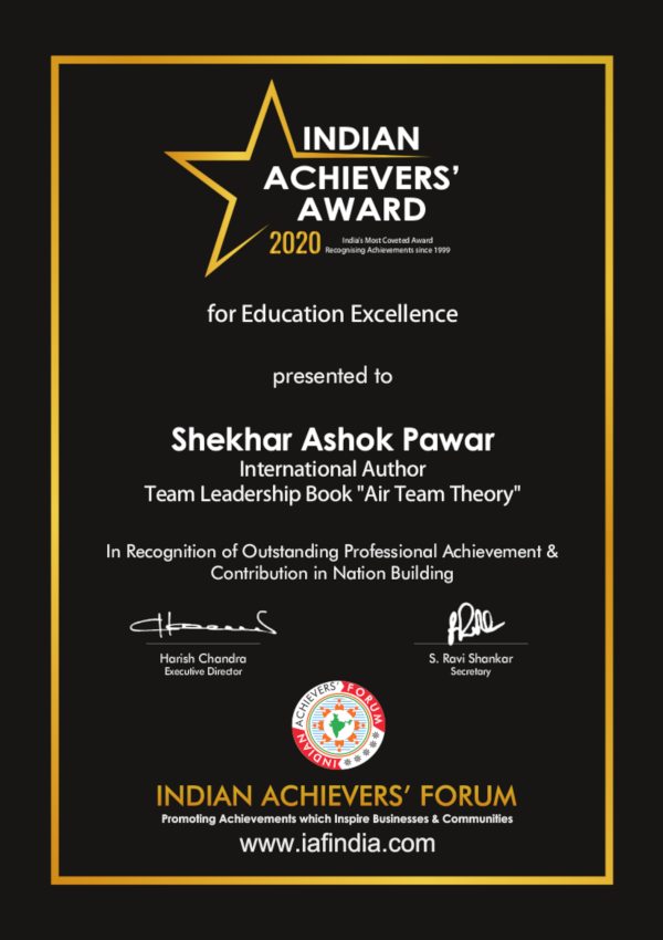 Indian Achievers Award 2020 Education Excellence Air Team Theory Book